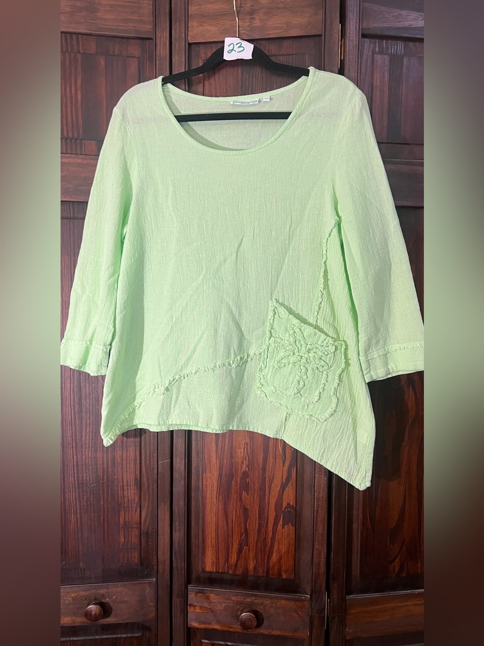 Light Lime Scoop Neck Tunic with Patch Pocket